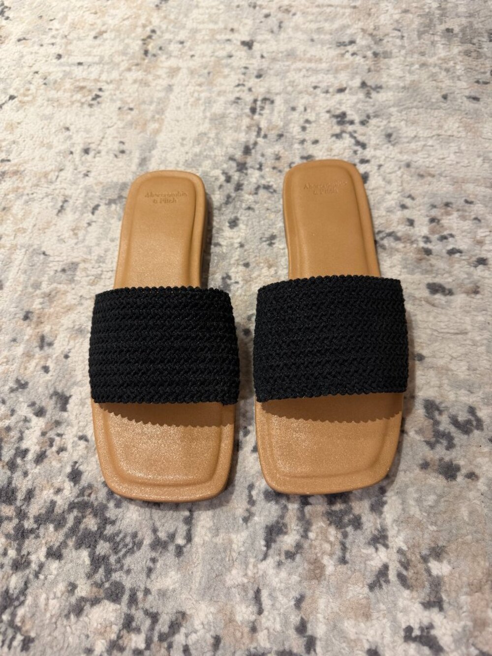 Abercrombie black flat slip on sandals